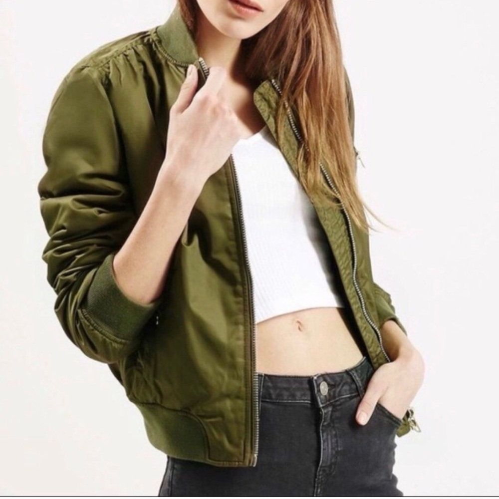 Topshop Olive Green Bomber Jacket for Women